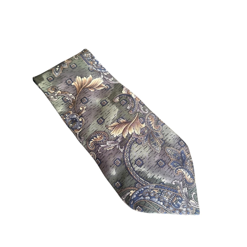Barrington Tie 100% Silk Green Blue Paisley‎ Floral 62x4 Classic